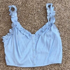 Light Blue Linen Ruffled Top